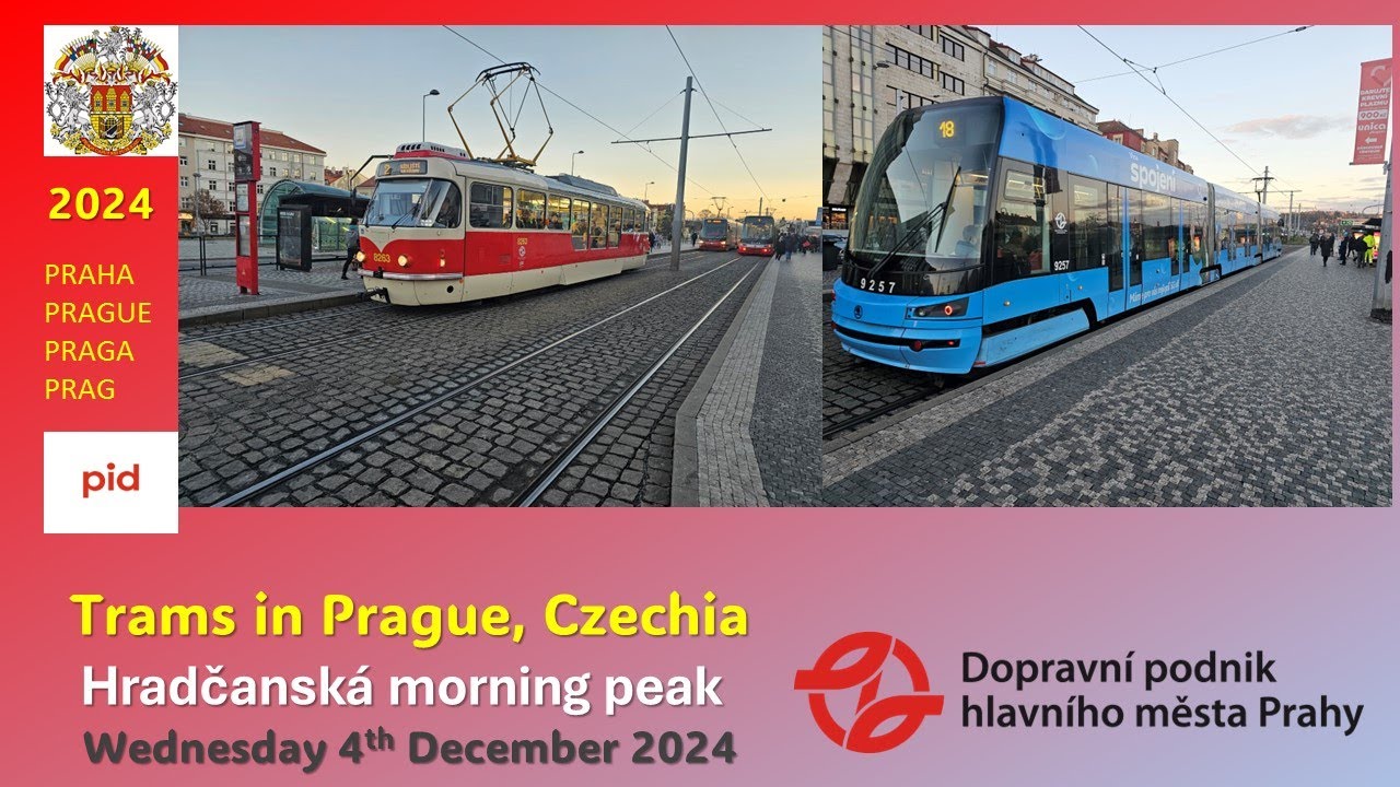 Prague, Czechia: Hradčanská in the morning peak on Wednesday 4th December 2024