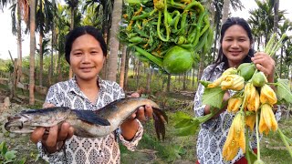 Cooking and Eating Pumkin Leaves and Baby Pumpkins in Village | Bought A Local Fish | Village Lifes