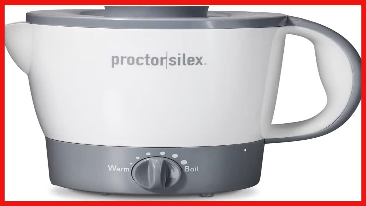 Proctor Silex 32oz Adjustable Temperature Hot Pot, Electric Kettle for Tea,  Boiling Water, Cooking Noodles and Soup, White, 48507 