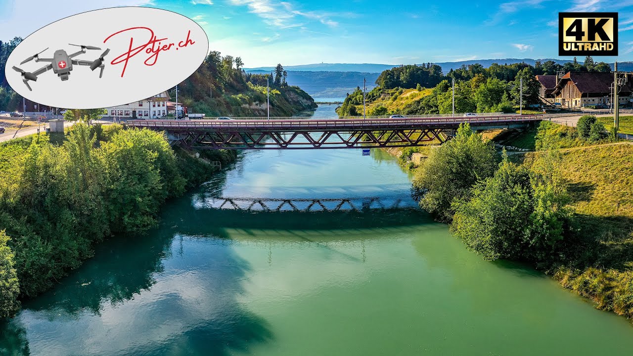 Hagneck Bielersee Brücke mit dem Moosrugger im August 2020 - Drohnenflug