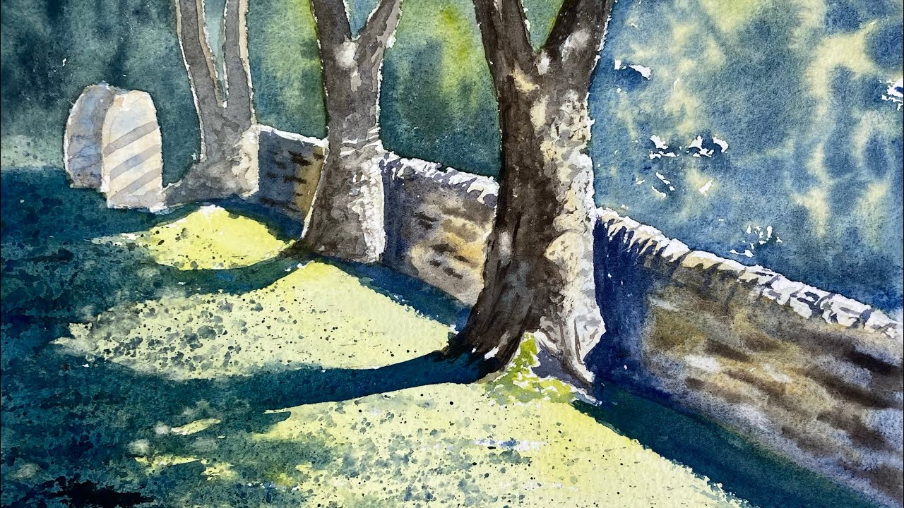 Painting a watercolour from a plein air charcoal sketch