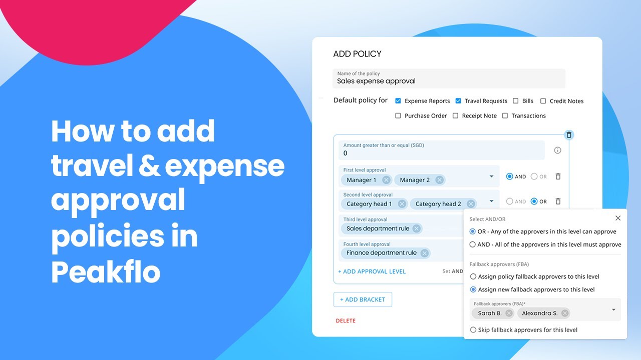 How to add travel and expense approval policies in Peakflo? - YouTube