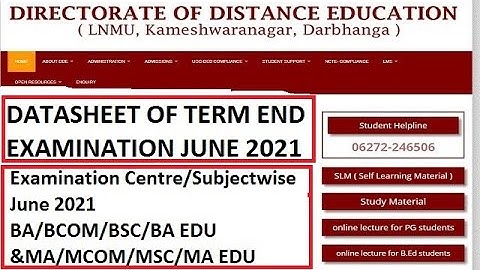 DDE LNMU DATASHEET OF TERM END EXAMINATION JUNE 2021 | DDE LNMU EXAMINATION CENTRE SUBJECTWISE 2021