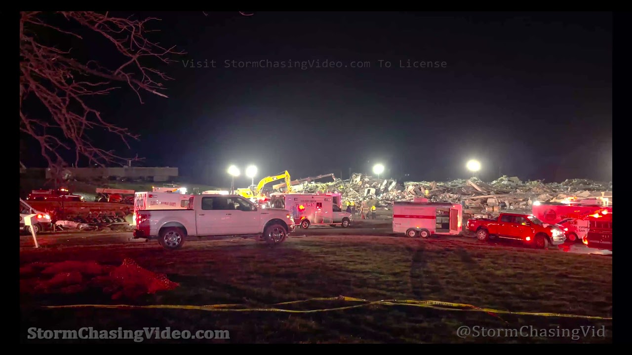 Mayfield, KY Candle Factory Devastation First Overnight Footage - 12/11/2021