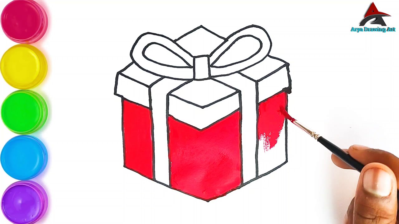 Drawing Box, How to draw a cute gift box for birthday 
