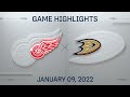 NHL Highlights | Red Wings vs. Ducks - Jan. 9, 2022