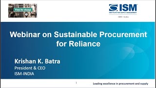 Webinar on Sustainable Procurement for Reliance by Mr  Krishan Batra 24 Feb'23