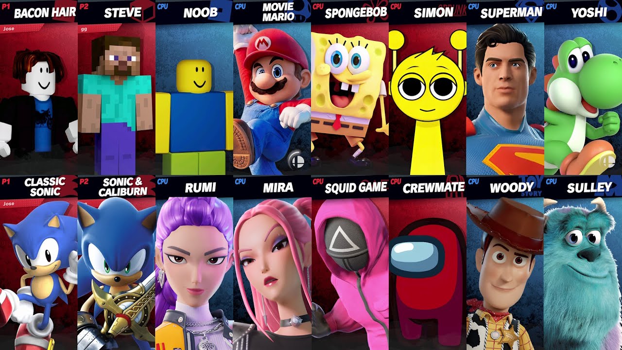 Sonic vs Roblox vs Minecraft vs Fortnite vs Mario vs KPop Demon Hunters | Super Smash Bros Ultimate