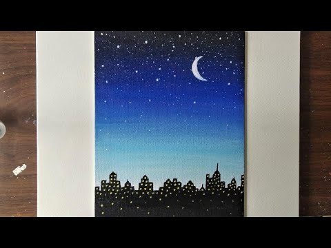 Easy Night Sky with Stars Painting for Beginners  Night Sky Landscape step  by step Painting