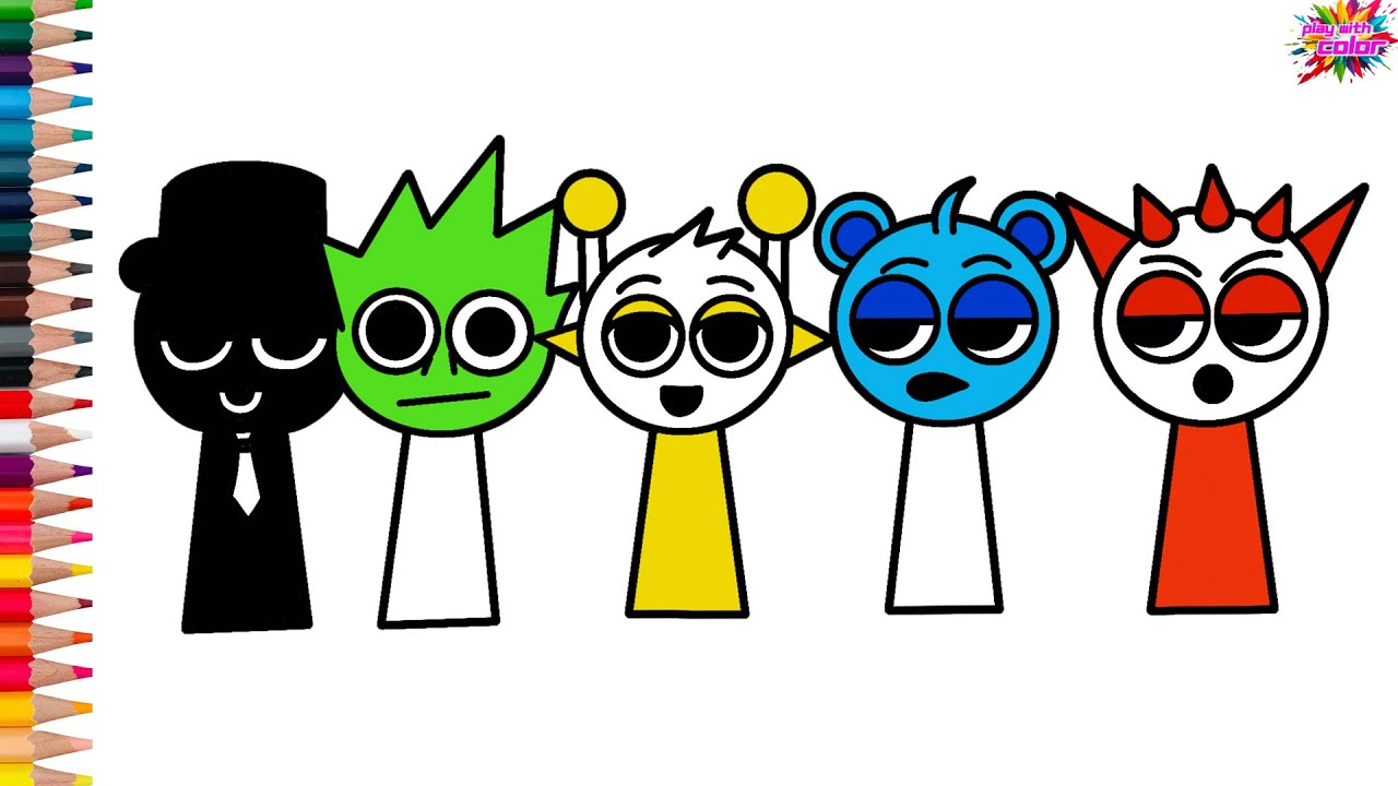 How to Draw cute fun Black, Owakcx, Simon, Sky and Raddy from Sprunki ...