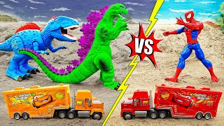 Mcqueen Semi Truck, Spider Man Vs Godzilla & Dinosaur Playing Car Toys Kid Studio