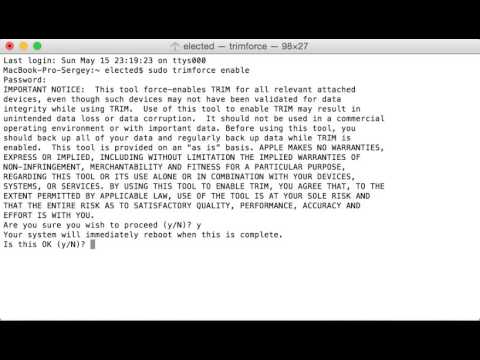 Активация TRIM SSD для MAC osx 10.10.4 и выше