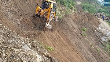 JCB Backhoe-Lowering Hilly Road Bed-Clearing Landslide Dirt-JCB Video