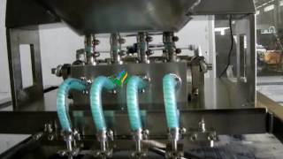 Multi lane liquid & paste piston filling and packing machine for shampoo ketchup paste sauce