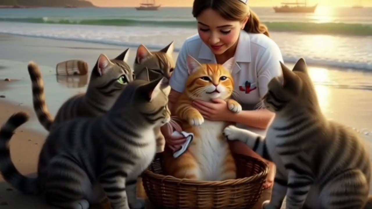 Mama Cat Falls While Catching Fish Kitten Becomes a Little Superhero to Take Care of Her