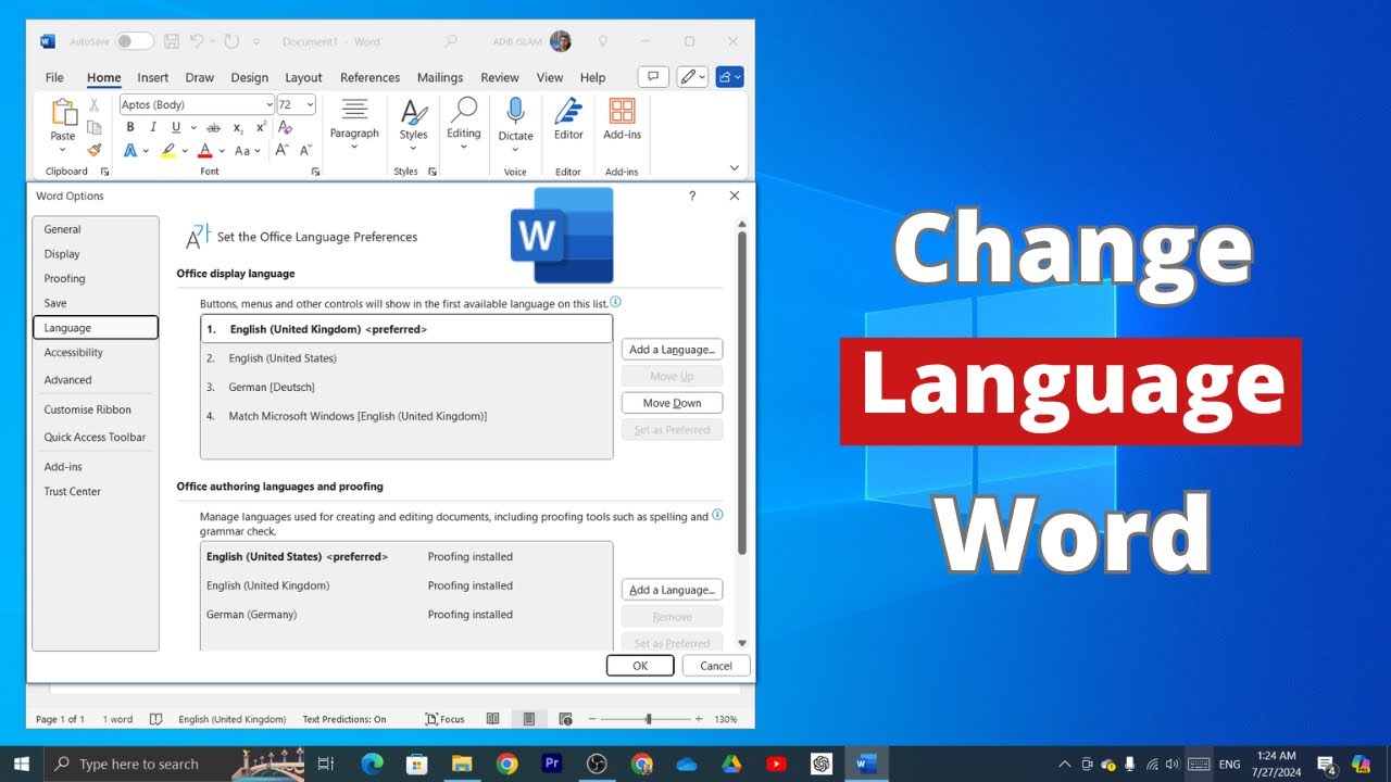 How to Change Language on Microsoft Word - YouTube
