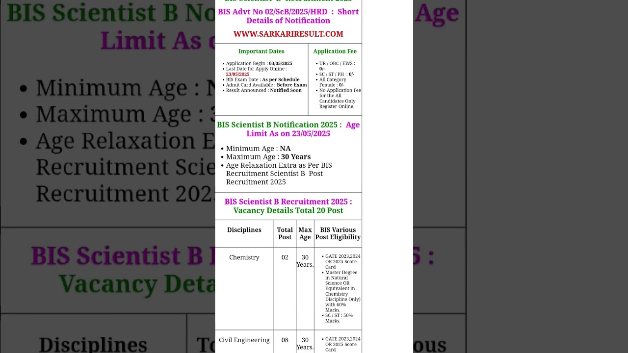 BIS SCIENTIST B RECRUITMENT