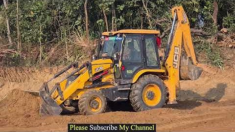 Jcb Backhoe machine pushing and leveling land @roadtrendmachinework