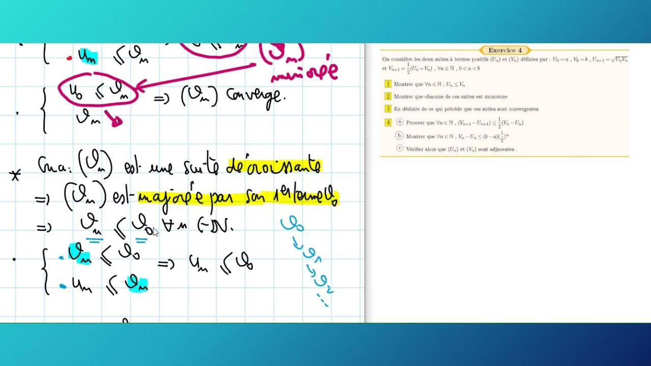 Exercice suites réelles suites adjacentes bac sc.exp .bac. math