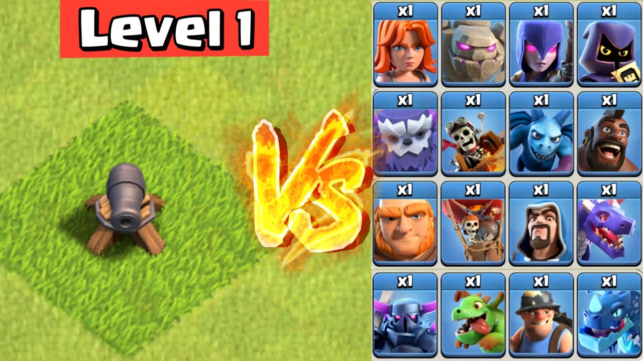 Level 1 Cannon vs Level 1 Troops - Clash of Clans