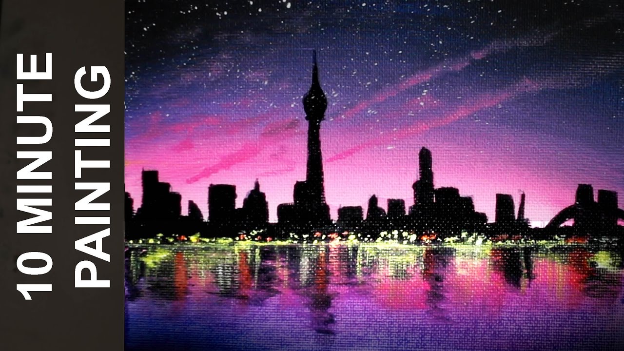 Painting a City at Night with Acrylics in 10 Minutes! - YouTube