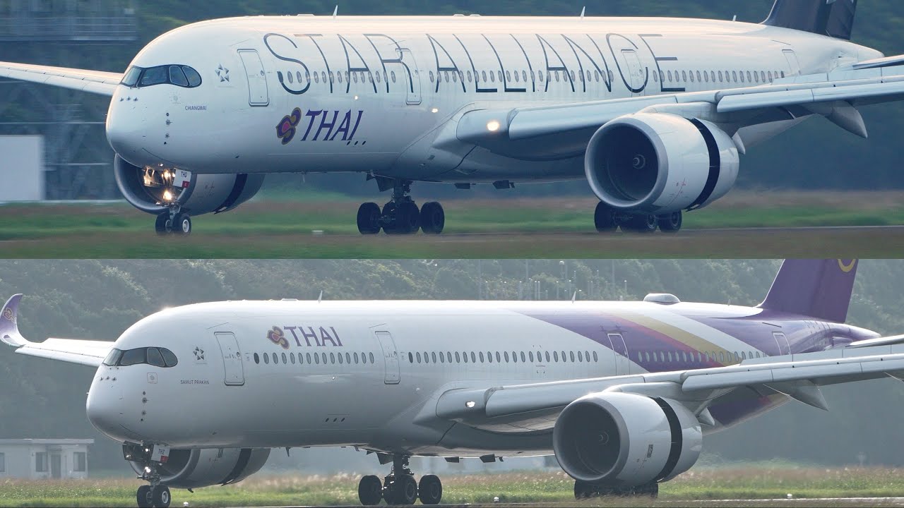 Thai Airways Airbus A350-900 HS-THQ HS-THZ Landing at Narita 34R