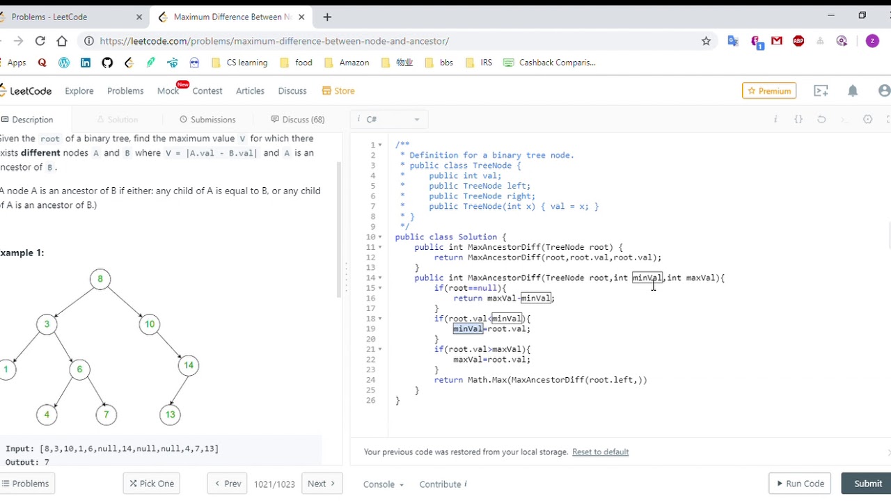 (C#)LeetCode 1026  Maximum Difference Between Node and Ancestor