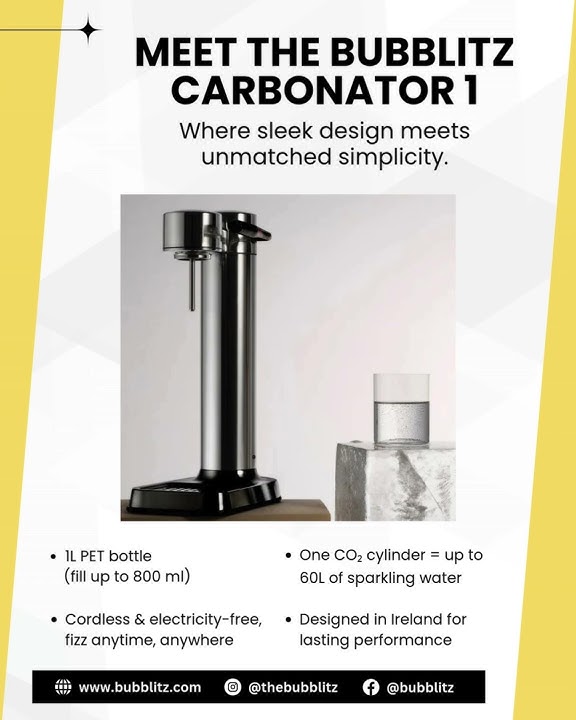 Meet Bubblitz Carbonator 1: Effortless Sparkling Water Anywhere | Smart, Stylish & Sustainable!