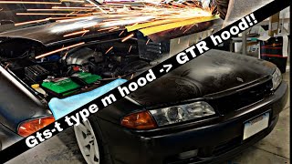 Cutting my R32 GTS-T hood to look like a GTR hood! + Hood lip install!