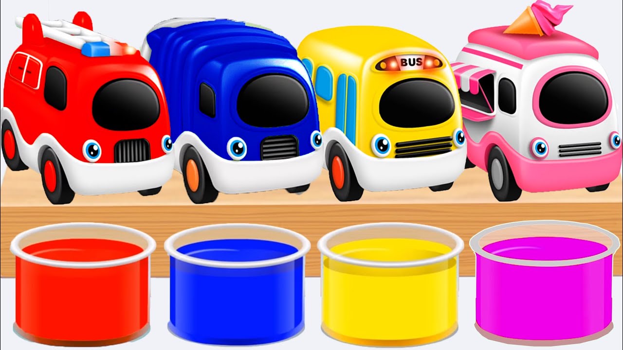 Colors for Kids to Learn with Bus, Cars Transportation | Colors Shower  Bathing Fun Colors for Kids
