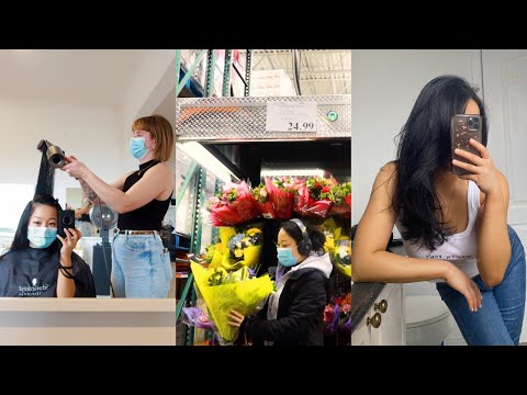 Self Care for After College Finals 🌸  💐 flowers, smoothies, trendy layered haircut & blowout