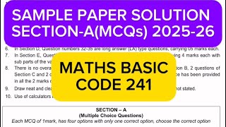 SAMPLE PAPER 2025-26 MATHS BASIC(241) SECTION-A SOLUTION 🔥👈💪🔥
