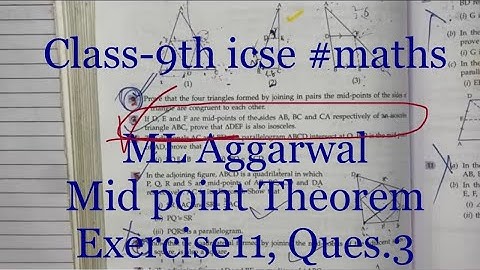 Class-9th icse #maths ML Aggarwal Mid point Theorem | If D, E and F are mid points of sides AB, BC