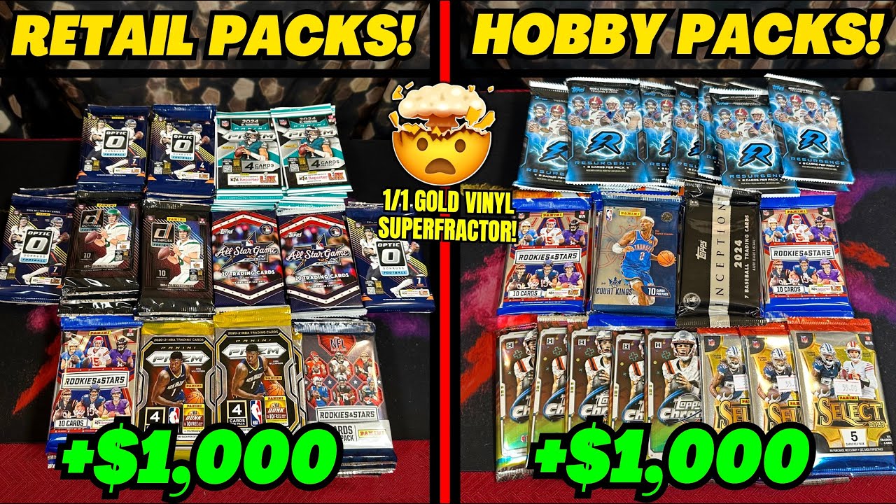 *INSANE 1/1 AUTO!🤯 $1,000 HOBBY PACKS vs $1,000 RETAIL SPORTS CARD PACKS!🔥