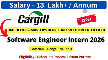 Cargill Off Campus Drive for Freesher 2026 | Software Engineer Intern | Salary 13 LPA+