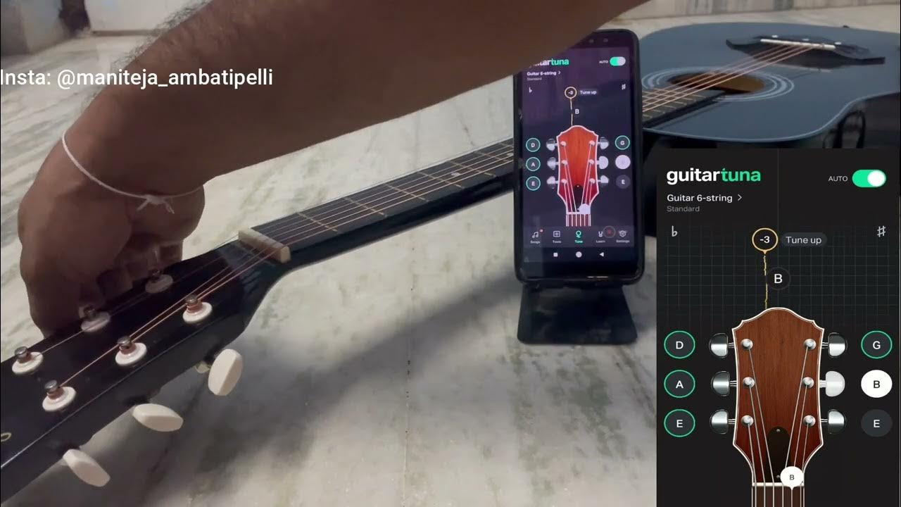 How to Tune The Acoustic Guitar using Guitar Tuna App on Mobile Phone