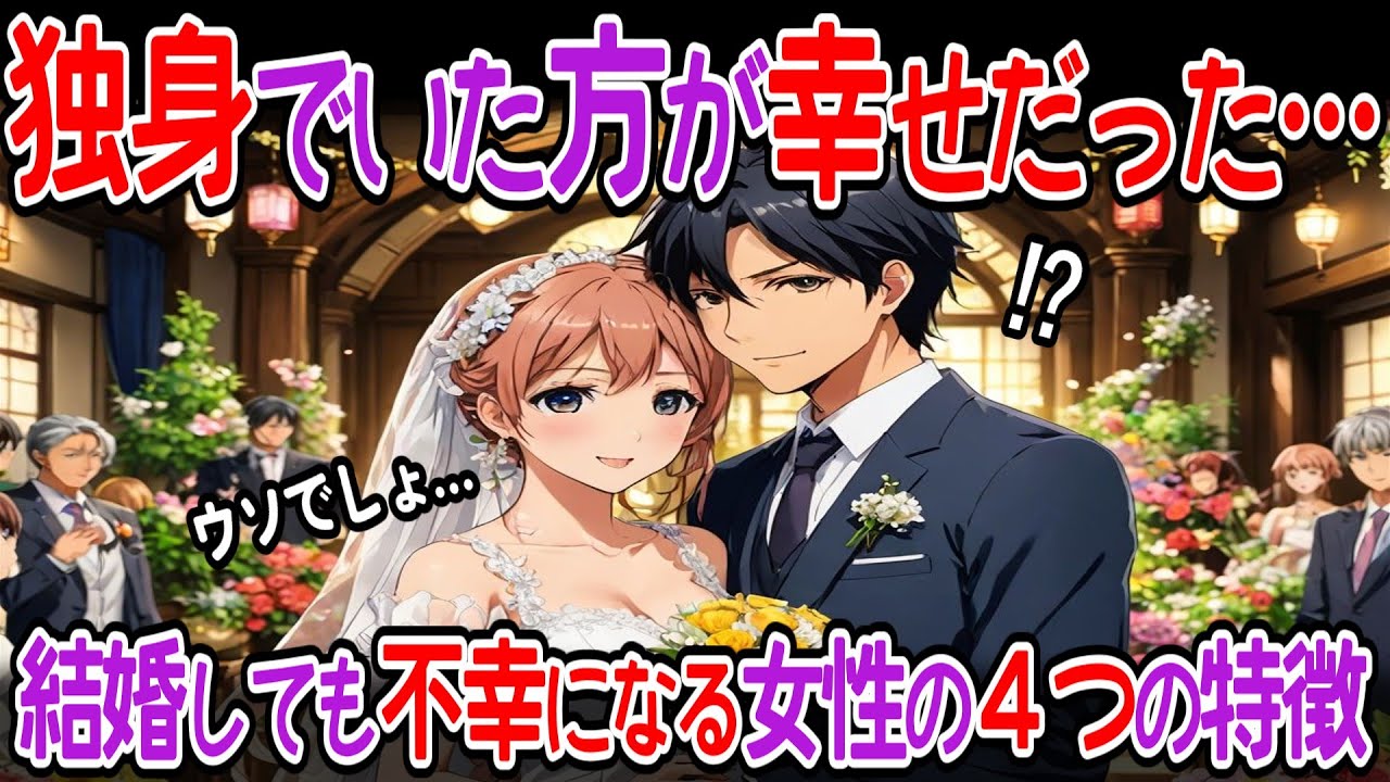 【衝撃】「独身でいた方が幸せ！？」結婚しても不幸になる女性の4つの特徴！恋愛コンサルタントが暴露する恐ろしい真実【少子化】