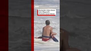 Bystander video shows teen lifeguard's dramatic ocean rescue. #BBCNews