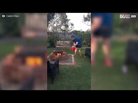 Man accidentally sets backyard on fire during barbecue - YouTube