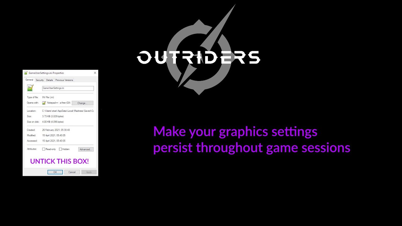 Outriders: Make those graphics settings stay!
