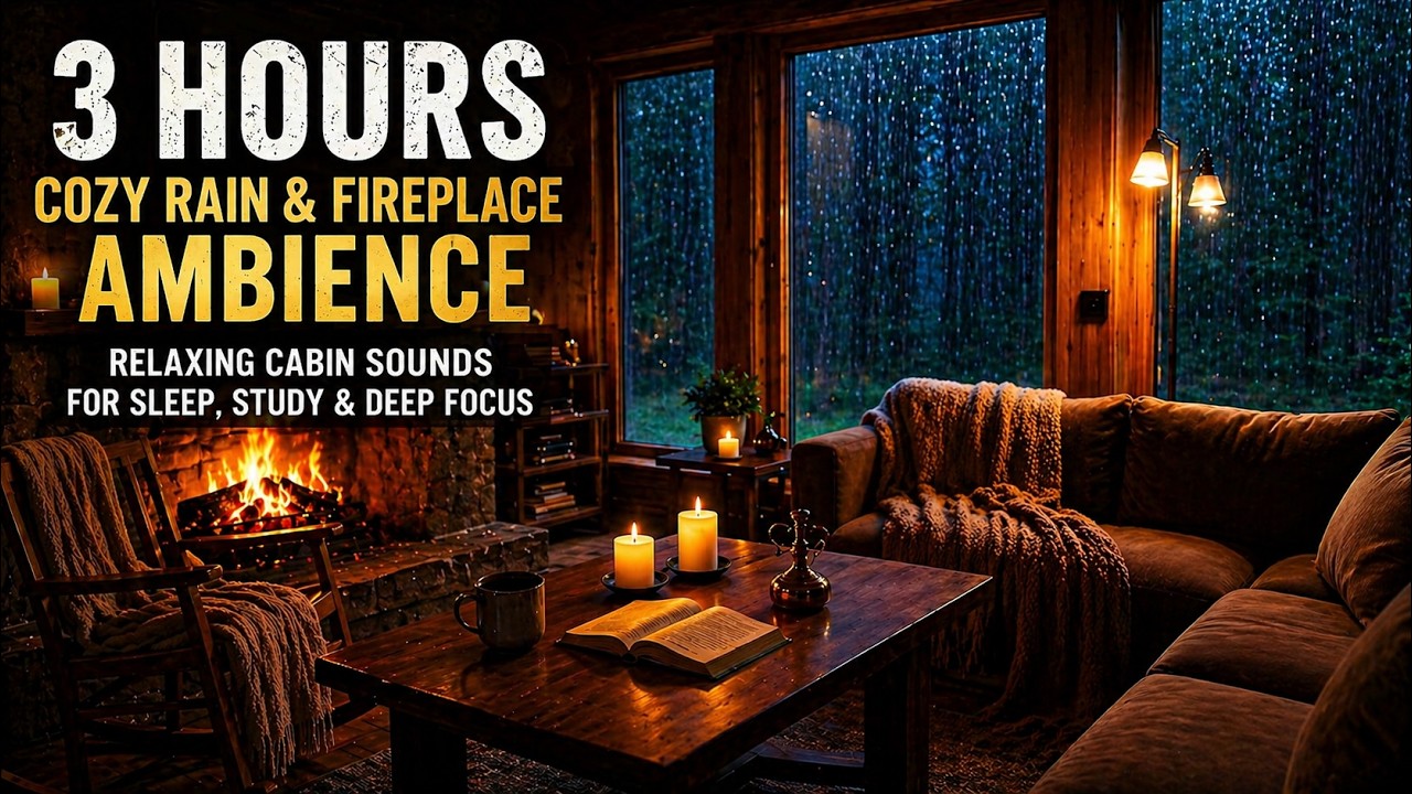 3 Hours Cozy Rain & Fireplace Ambience 🔥🌧️ | Relaxing Cabin Sounds for ...
