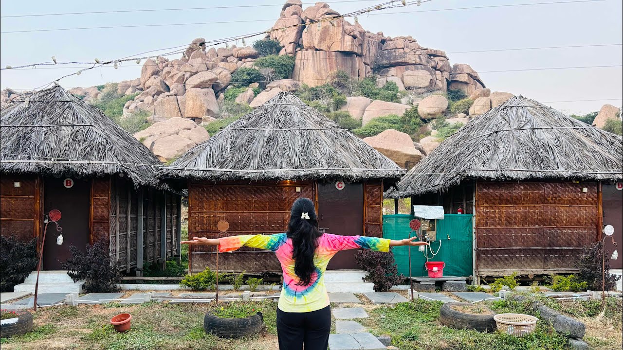 Budget Bamboo Hut Stay in Hampi under 2K  🌿 | Gravity Cafe | Hippie Island 