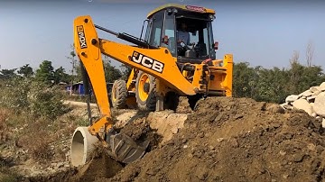 Jcb Backhoe Loader Machine Making Drain - JCB 4x4 Working Road Construction