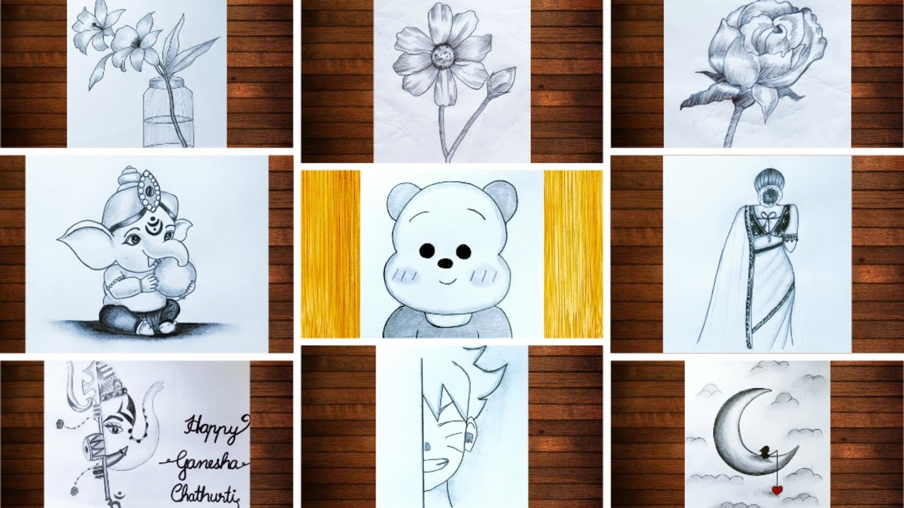 10 Easy Drawing Ideas / Pencil Drawing Tutorial / Pencil Sketch / for ...