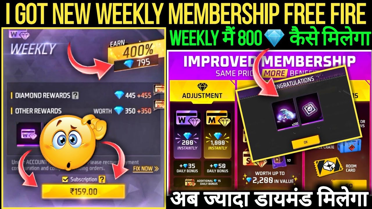 Free Fire Me Wekkly Membership Me Total Kitna Diamond Milta Hai ...