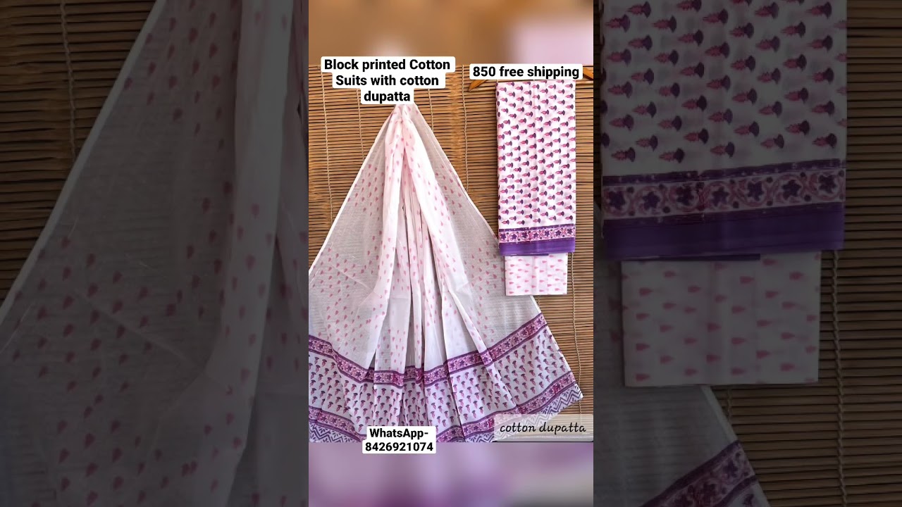 Jaipuri Handblock cotton Suits with mul mul dupatta 