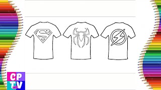 Superman, Spiderman, Flash, The Avengers, Batman/ T-Shirt Coloring Pages, How to Color Superheroes