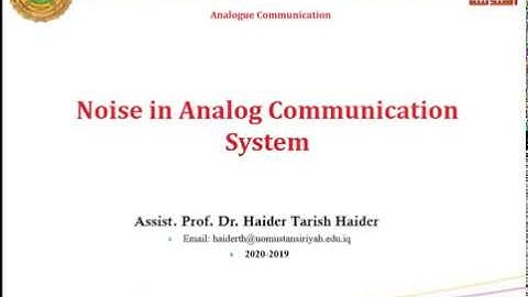 Lecture 14: Noise in Analog Communication System