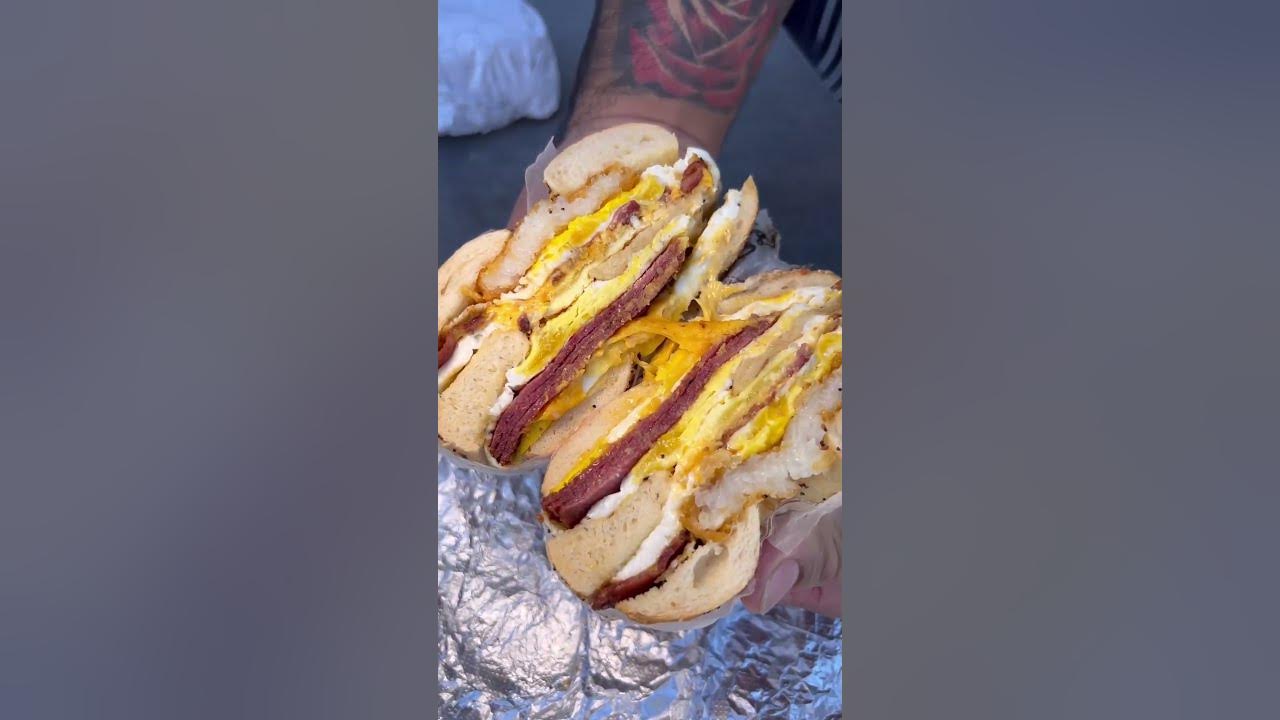 The most LOADED BREAKFAST BAGEL SANDWICH!!! The Bagel Nook in Las Vegas