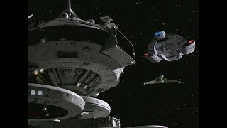 U.s.s. Defiant And Iks Rotarran At Starbase 375 - View From Below